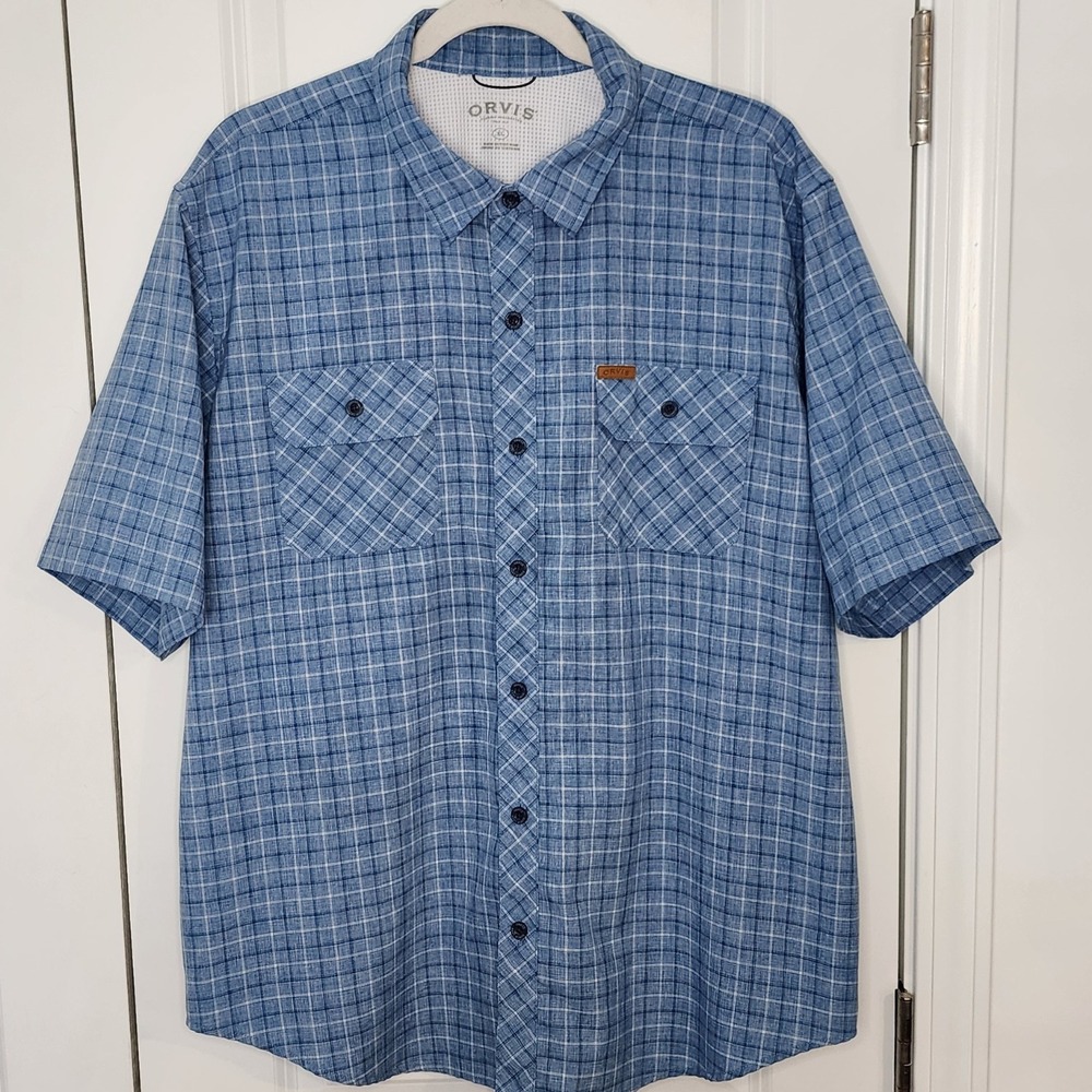ORVIS Classic Collection Blue Plaid Short Sleeve Button Up Shirt XL